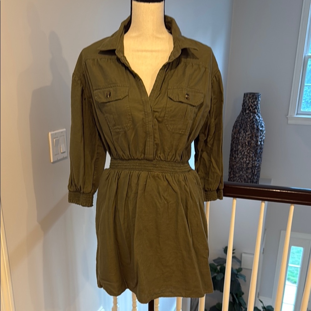 American Eagle Outfitters Olive Utility Shirt Dress